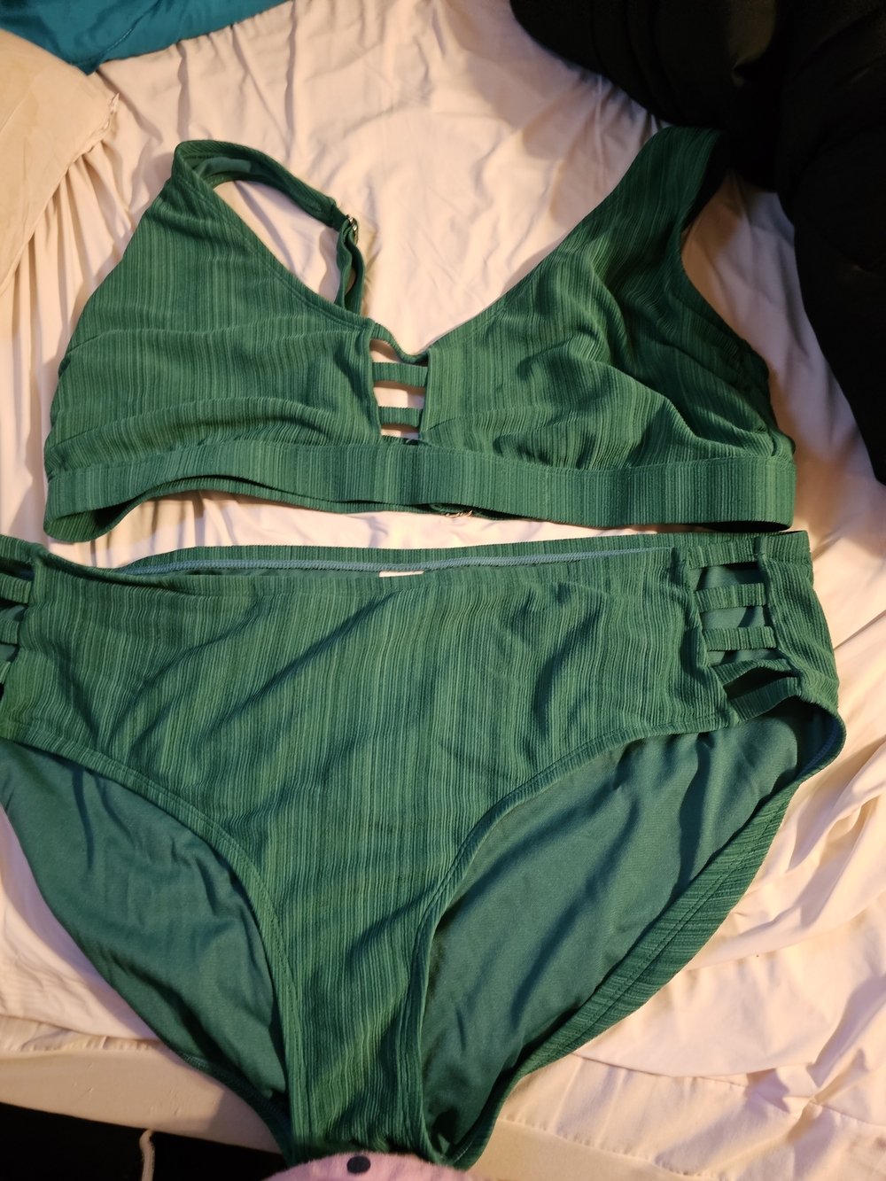Time and Tru Green Ribbed Bikini Set with Ladder-Strap Details